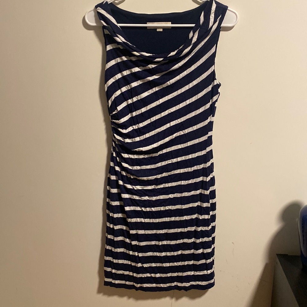 LOFT navy blue and white striped dress!